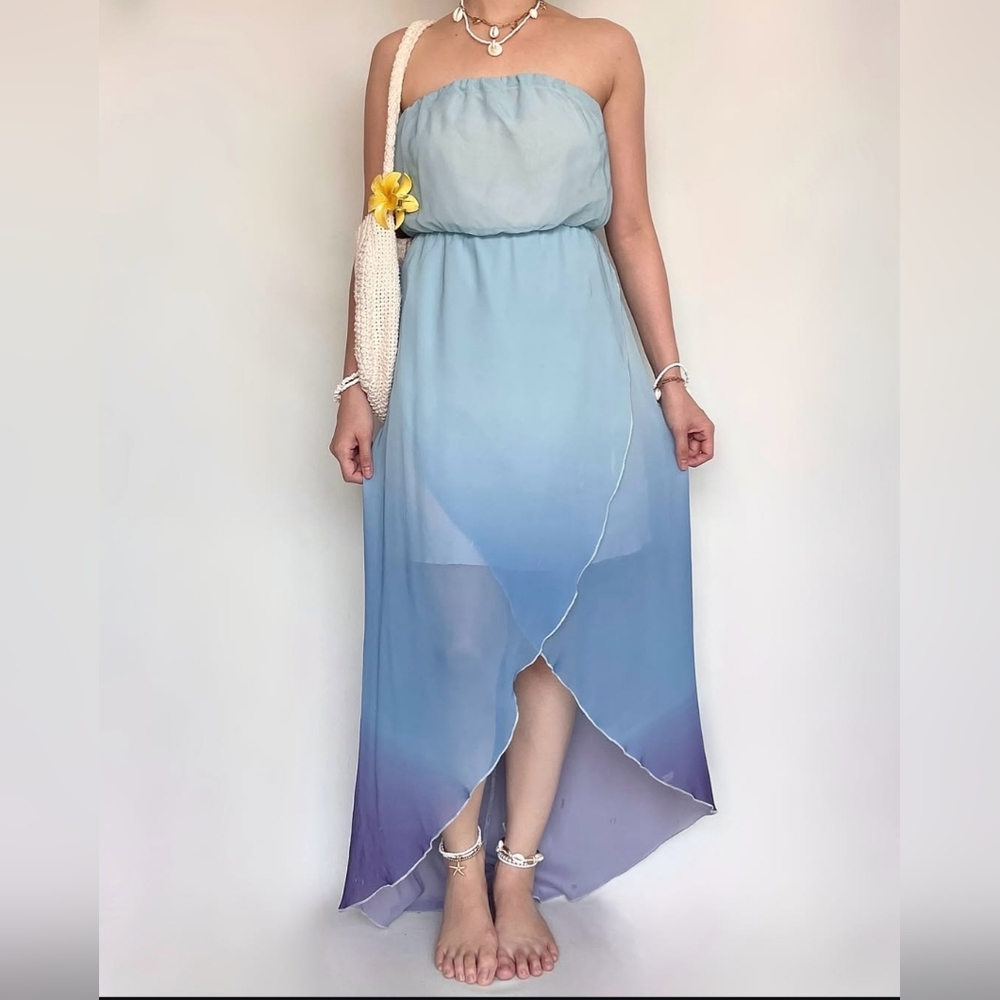 Seductions Blue & Purple Ombre Strapless Dress